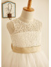 Ivory Lace Tulle Keyhole Back Flower Girl Dress With Bows